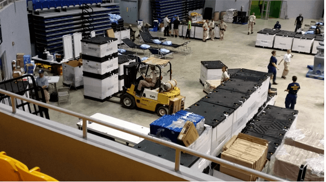 Factory with forklifts and workers who keep track of capacity utilization