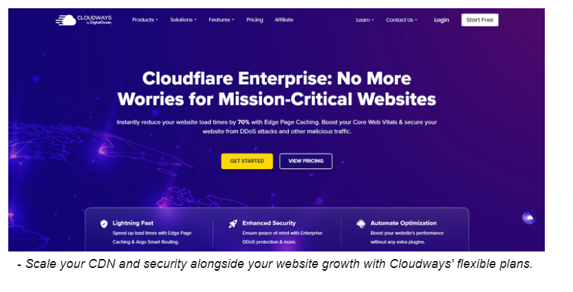 Scale your CDN and security alongside your website growth with Cloudways' flexible plans.